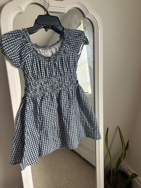 GAP Doen Navy and White Gingham Smocked Flutter Sleeve Dress